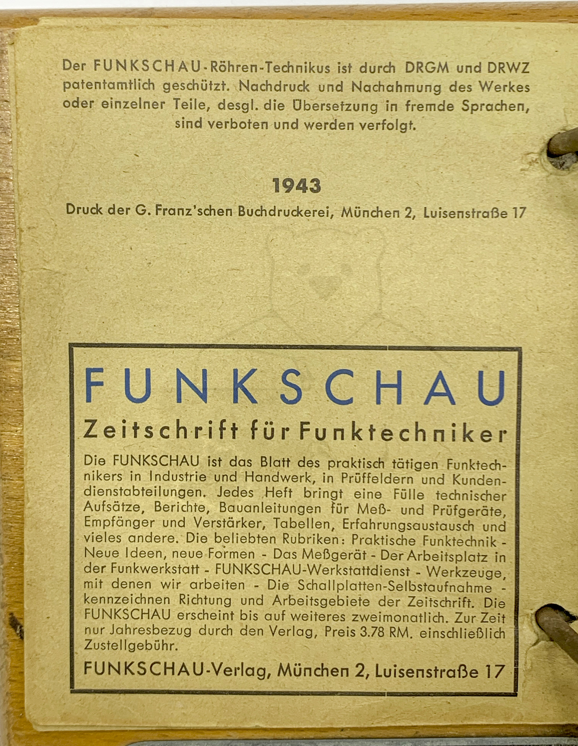 Funkschau Röhren Technikus (1943) - Impressum